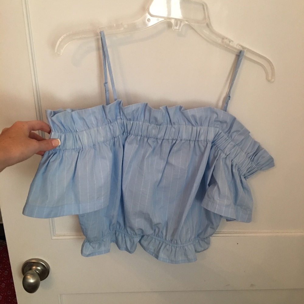 blue off shoulder top